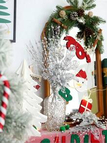 6pcs/1pc Silver Christmas Tree Decoration Set, Artificial Glitter Berry Sprigs, Suitable For Christmas Tree Decoration, Gifts, Small Vases, Home Holiday, Wedding Party Decor; Christmas Decoration, Artificial Glitter Christmas Tree Decoration Sprigs, Includes 5 Artificial Glitter Berry Sprigs And 1 Glitter Berry Flower Ornament, For Christmas Tree, Gifts, New Year's Eve Decor - Silver - Silver - View 5