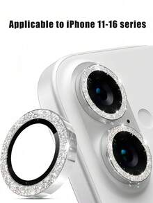 Metal Tempered Glass Lens Protector, 9H Hardness, High Definition & High Transparency, Scratch Resistant & Wear Resistant. Glitter Ring Design, Girly Style With Outstanding Aesthetics, Fits Body And Compatible With Phone Cases, Compatible With IPhone 11-17 Series. Case Friendly - Silver - View 2