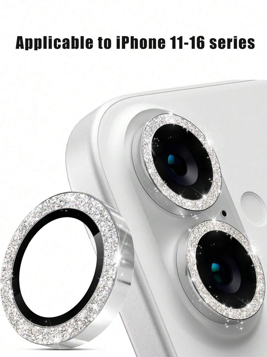 Metal Tempered Glass Lens Protector, 9H Hardness, High Definition & High Transparency, Scratch Resistant & Wear Resistant. Glitter Ring Design, Girly Style With Outstanding Aesthetics, Fits Body And Compatible With Phone Cases, Compatible With IPhone 11-17 Series. Case Friendly