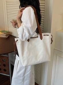 Large Capacity Canvas Bag. Fashionable Shoulder Bag. Casual Tote Bag. Simple Commuter Underarm Bag - Multicolor - View 2