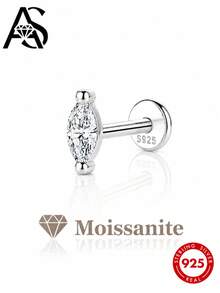 AnlaScheer 1 pièce Clou de piercing de cartilage en argent sterling 925 avec moissanite, forme marquise, dos plat et filetage en spirale, bijoux de fiançailles, de mariage et de mariée pour femmes - Argent - Voir 1