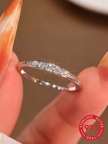 1pc S925 Sterling Silver Rhinestone Inlaid Super Shiny Thin Band Ring, Minimalist Luxury Personalized Elegant Ins Cold Style Niche Fashion High-End Versatile Finger Ring, Suitable For Daily Wear, Party, Vacation, Holiday And Other Occasions, Gift - Drilling Machine - View 4