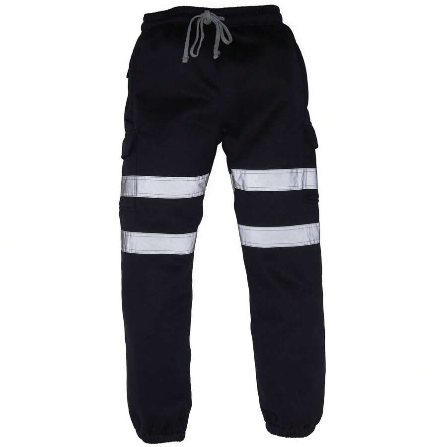 Yoko Mens Hi Visibility Reflective Work Jogging Bottoms - Navy - View 1