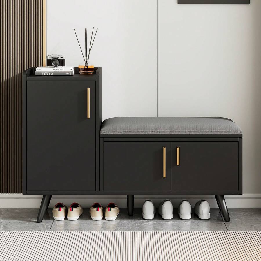 Modern Shoe Storage Bench With Seat - Black - 黑色 - 查看 1