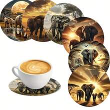 1 Set African Savanna Elephant Design Non-Slip Wooden Coasters, Home Kitchen Decor Accessories, Cute And Affordable Small Items, Outdoor Garden Supplies, Suitable For Various Holiday Gatherings, Wedding Accessories, Thanksgiving, Back To School Season Decorative Gifts - Multicolor C - View 1
