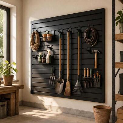 PVC Wall Organizer 4 X 4 Ft For Garage Shed Workshop, Modular Design Coupling Structure DIY Cutting Black Storage Panels-XY446001
