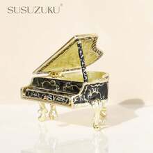 SUSUZUKU 1pc Metal Enamel Painted Piano Decor With Diamond, Small Promotional Gift, Creative Home Desktop Luxury Decor, Piano Home Decor, Earring And Ring Box - Piano - View 7