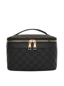 1pc Black PU Minimalist Casual Daily Toiletry Bag, Portable Makeup Bag, High-End Fashion Women's Bag For Work, Commute, Touch-Up, Toiletry Storage,Makeup Organizer,Room Decor - Black - View 6