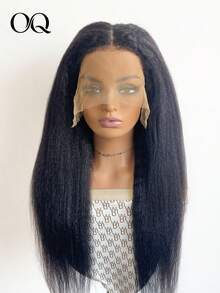 OQ 13x6 Transparent Lace Frontal Wig, Curly Straight Hair, 4C Curly Edge, 16-20 Inches, 150% Density, Natural Black, Unprocessed Human Hair, Natural Fashion, Natural Appearance, Suitable For Beginners - S1 - View 8