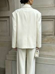 Commute Work Daily Outing Versatile Minimalist Solid Color Long Sleeve Blazer Jacket Fall - Apricot - View 4