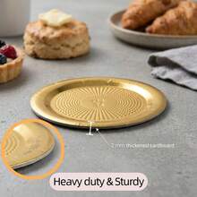10/20/50pcs Thickened Gold Paper Plates, Round Mini Trays, Metallic Gold Cardboard Cake Bases, Suitable For Snacks, Cupcakes, Coffee, Desserts, Nuts, Perfect For Shower Party, Holiday, Wedding, Birthday Party Decoration Tableware - Gold - View 6