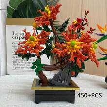 600+片梅花盆栽積木，ABS小顆粒積木模型裝飾品，創意花卉盆景組裝套件，植物藝術展示模型，居家裝飾與收藏的獨特禮物 - 彩色 - 查看 8