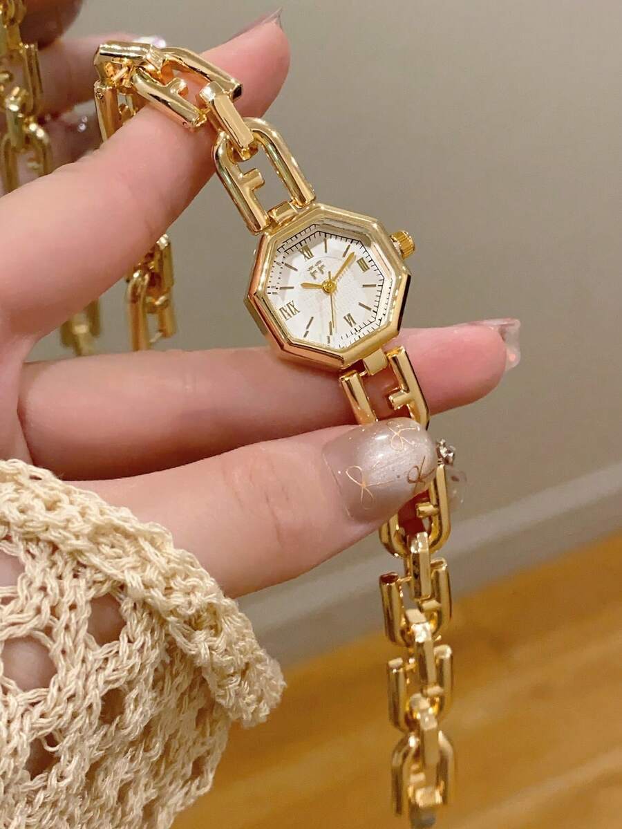 1件小巧精緻優雅時尚個性化奢華女款手鍊腕錶,超薄方形極簡優雅石英手錶 - 金色 - 查看 1
