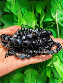 1 Strand 6/8/10mm Cracked Dream Black Fire Agates Round Beads Natural Stone Beads For Diy Bracelet Earrings Jewelry Making ﻿ - Multicolor - View 6