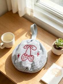 Cute Embroidered Underwear Storage Bag, Portable Round Travel Organizer Bag For Bras, Socks, Strawberry Pattern, Toiletries And Cosmetics Storage Bag With Handle - Multicolor - View 13