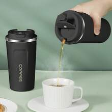 1 pieza Taza de café de acero inoxidable 304 de 500ml, botella de agua portátil aislada con tapa, taza a prueba de fugas, taza de café y té de leche anti-quemaduras, taza para beber, adecuada para estudiantes y adultos, hogar, oficina, picnic, viajes, uso de vuelta a la escuela - Verde - Ver 1