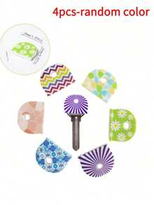 2-8pcs Random Color Printed Silicone Key Covers, Multiple Pattern Key Head Identification Caps, Home & Office Key Easy Identification Protective Caps, D-Shaped Key Head Label Covers, Easily Distinguish Various Keys - Multicolor - View 8
