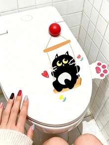 1 Set Cute Black Cat Toilet Lid Handle, Dopamine Color Touchless Self-Adhesive Toilet Lid Sticker, Bathroom Decor Sticker - Multiple Styles - View 5