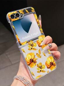 1pc Fashion Simple Matte PC Material Simple And Cute Yellow Flower ElementFolding Phone Case, Can Protect And Prevent Falling For: SamsungGalaxy Zflip 3/Zflip 4/Zflip 5/Zflip 6/Zflip 7/Zflip 8/ Razr 60/ Razr 50/ Razr 70/Galaxy Z Flip7 FE - Transparent Yellow - View 6