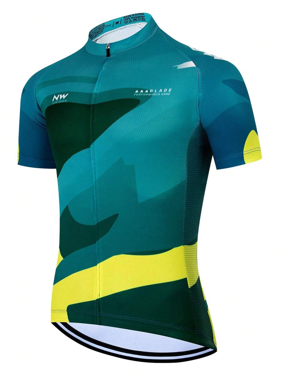 Outdoor Sports Spring/Summer New Print Short Sleeve Cycling Jersey, Breathable Quick-Dry Road & Mountain Bike Men's Slim Fit Cycling Apparel Sports Top With 3 Back Pockets - Universal Version, Suitable For Cycling, Off-Road, Motorcycle Touring, Training Wear - Yellow - View 1