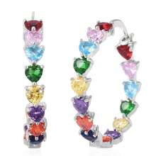 Waterproof Sparkling Colorful Heart-Shaped Cubic Zirconia Gold & Silver Dual-Tone Hoop Earrings, Luxury Vibe Women's Jewelry, Suitable For Evening Gala, Cocktail Party, Birthday Gathering, Daily Street Wear, Nightclub Look, Elegant Exquisite Party Gift Accessory - Silver - View 3