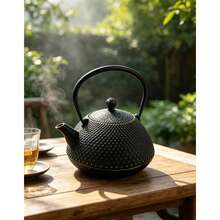1pc Handmade Textured Cast Iron Teapot, Japanese Style Textured Cast Iron Teapot, Suitable For Outdoor Tea Mats And Indoor Tea Rooms. - Black - View 1