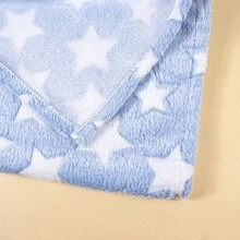 1件星星圖案嬰兒毯，嬰兒搖粒絨毯，四季通用嬰兒蓋毯 - 淺藍色 - 查看 4