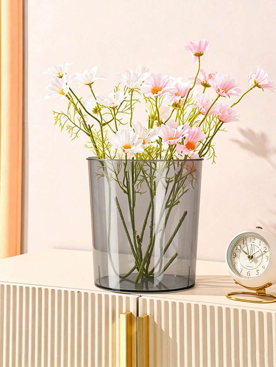 1/2PCS Transparent Trash Can, Home Use No Lid Luxury Large Capacity Living Room Office Plastic Round Storage Trash Can, Transparent Flower Bucket Large Round Vase Wear-Resistant Flower Pot Root Space Design Flower Arrangement Container, Ice Beer Container - Grey - View 1