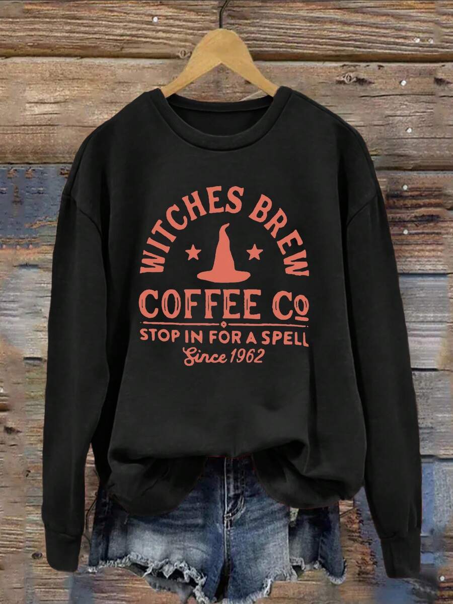 Halloween Casual Women's Round Neck Fashion Long Sleeve Letter Print Sweatshirt - Multicolor - View 1