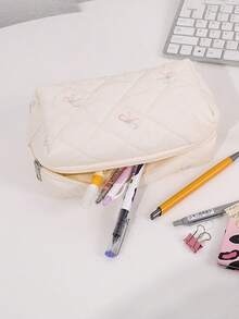 1PC Colorful Bowknot Embroidered Pattern Pencil Case, Creative Large-Capacity Stationery Storage Bag, Perfect For Back-To-School Supplies - Multicolor - View 10