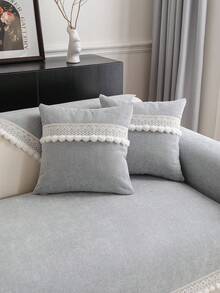 ALPLUME 1 buah Bantal Sofa Minimalis Serbaguna Gaya Nordik Warna Polos, Hiasan Pom Pom dengan Trim Renda, Sarung Sofa Anti Selip Sepanjang Musim, Dapat Dicuci dengan Mesin, Ramah Hewan Peliharaan, Cocok untuk Sofa Tunggal, Ganda, Tiga, Empat, dan Sofa Seksi, Kerajinan Jacquard, Dekorasi Rumah - Light Grey - View 8