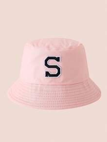 1 pezzo Cappello a secchio per bambini con ricamo lettere A-Z rosa, cappello leggero per protezione solare, adatto per attività all'aperto di ragazzi e ragazze - Black Label - Cappello da pescatore rosa - Visualizzare 75