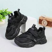 All Mesh Chunky Sneakers, Breathable Lightweight Hook And Loop Thick Sole Versatile Campus Sports Running Shoes For Boys And Girls - Black - View 4