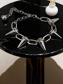 1pc New Fashion Alloy Jewelry Vintage Exaggerated Pointed Rivet Steering Wheel Chain Punk Bullet Chain Personalized Car Decoration - Studded Steering Wheel Chain - View 6