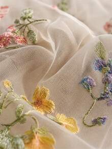 3D Floral Butterfly Embroidered Tulle Fabric, Sheer Soft Mesh With Colorful Flower Embroidery, Lightweight Drapable Net Textile For Wedding Dress, Bridal Veil, Party Tutu Skirt, Backdrop Curtain, DIY Garment Sewing Decor Material - Multicolor - View 17