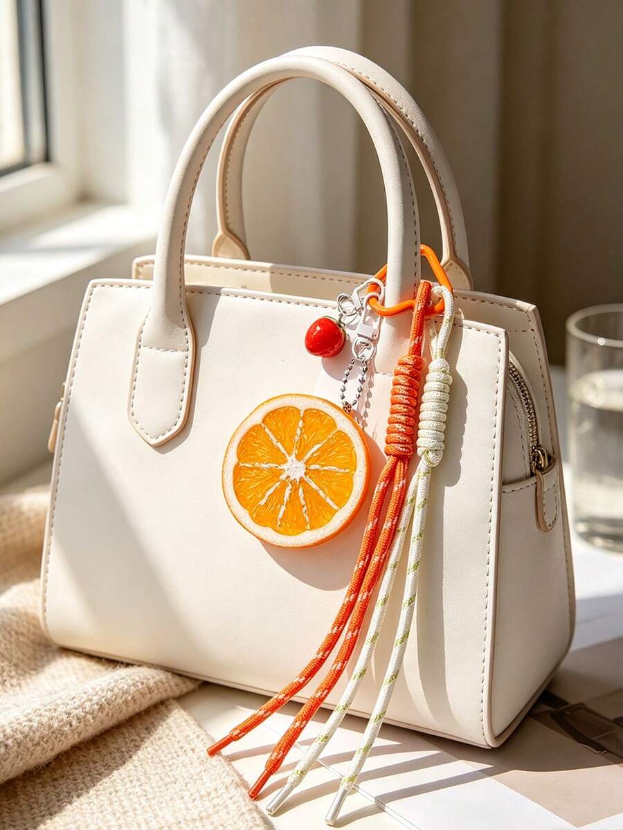 Fashionable Versatile Strawberry & Lemon Pendant, Resin Lemon Slice Personalized Design, Realistic Fruit Lemon Slice & Orange Slice Keychain Charm Bag Pendant Creative Fruit, Fashionable Versatile Bag Charm, Contrast Color Bag Pendant, Cute Lightweight Keychain, Suitable For Shopping, Dating, Daily Outings & Work, Holiday Birthday, Teacher's Day Perfect Gift