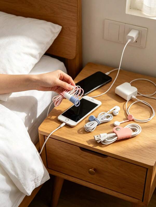 Creative Ear-Headset Style Magnetic Cable Organizer + Heart-Shaped Cable Clip Set, Silicone Charging Cable Earphone Data Cable, Magnetic Cable Management Organizer, Anti-Tangle Anti-Loss Adjustable Length, Office Desk, Bedside, Travel, Portable, Office Workers, Students, Digital Enthusiasts, Storage Experts, Valentine's Day Gift, Back To School Season Must-Have, Birthday Surprise, One-Click One-Wrap Desktop Farewell To Clutter