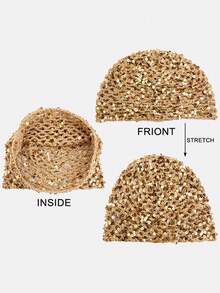 1pc Women's Handmade Crochet Sequin Hair Net Hair Cover Fishnet Sequin Hat Suitable For Daily Use - Multicolor - View 3