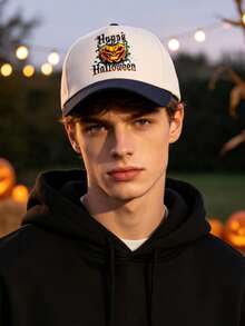 1PC Two Tone Vintage Halloween Pumpkin Graphic Baseball Cap, Unisex Adjustable Gothic Dad Hat, Adult Men Women Fall Halloween Party Costume Accessory - Halloween Baseball Cap - View 2