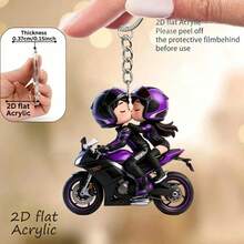 2D Flat Motorcycle Keychain Pendant, Includes Rider And Passenger, Couple Motorcycle Keychain, Suitable For Car Keys, Backpacks, Phone Accessories, Acrylic Motorcycle Gift, Medium-Good Souvenir, Couple Set, Artistic Style - Multicolor - View 12