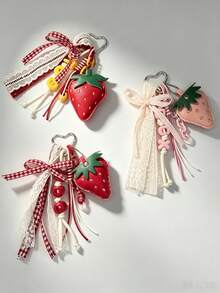 1pc Cute Leather Strawberry Keychain Bag Charm, Suitable For Women's Shoulder Bag, Tote Bag, Keychain Pendant - Multicolor - View 1