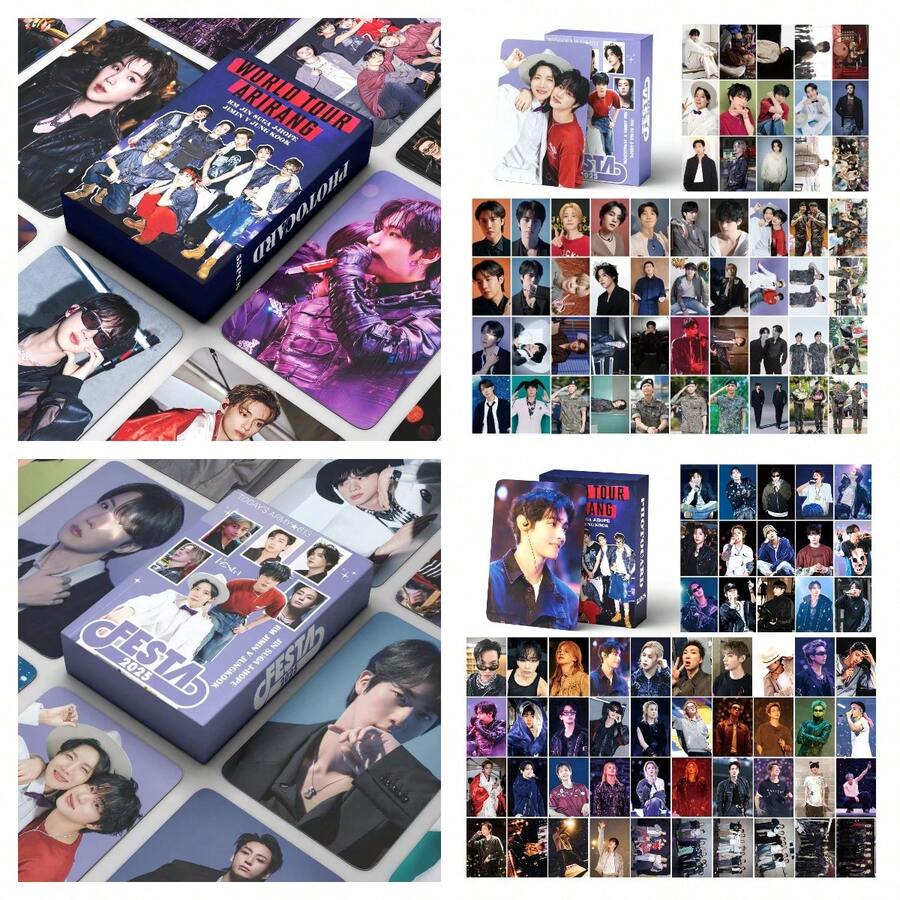 55張雙面HD B,T,S Lomo相卡,個人與團體收藏卡,K-Pop粉絲周邊禮物送給ARMY,適合手帳與相簿裝飾,包含所有七位成員的肖像與團體照,豐富的專輯、演唱會與時尚畫報設計 - 彩色 - 查看 1