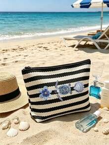 1/2 Piezas Juego de Bolsa de Mano a Rayas y Bolsa de Cosméticos con Patrón de Tortuga. Una Bolsa de Playa Espaciosa y Elegante con un Diseño Simple pero de Moda. - Multicolor - Ver 6