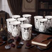 10/20/60pcs,Coquette White RIP Twenties 30th Birthday Paper Cups, Gothic Skull And Bow 9oz Disposable Paper Cups,Vintage Sketch Skull Floral Black Bow Drinking Cups For 30th Birthday, Gothic Thirty Birthday Table Supplies,Halloween Party Table Decor - Style Type B - View 5