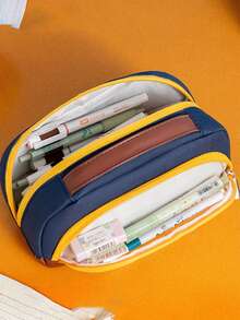 Large Capacity Pencil Case, Beautiful And Practical, Office Stationery Storage Bag, Simple And Durable, Multi-Functional Design, , First Day Of School - Multicolor - View 4