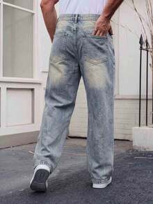 1pc Men's Loose Wide Leg Denim Jeans, Fashion Suitable For Daily Wear - Baby Blue - View 3