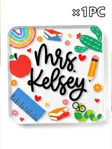 Posavasos cuadrados de acrílico personalizables, impresos con patrones de papelería escolar, adecuados para escritorios de oficina y hogar, ideales para el Día del Maestro, la temporada de regreso a clases, el cumpleaños del maestro y para expresar gratitud - Multicolor - Ver 14