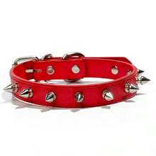 Adjustable Real Leather Pet Dog Collar, PU Leather Punk Rivet Spiked Dog Collar, Suitable For Small Dogs & Cats - Multicolor - View 12