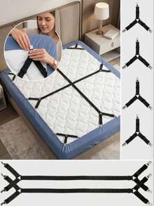 4/2/1pcs Adjustable Triangular Elastic Bed Sheet Clips, Rubber Pad Anti-Slip Clamps, Multi-Purpose Gripping Straps, Suitable For Mattress Sheets, Sofa Cushions, Tablecloths, Curtains, Tent Fixing, Fits Twin/Queen/King Mattress Sizes, Anti-Shift Buckle, Home Daily Use - Multicolor - View 1