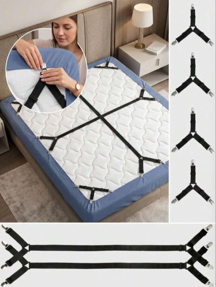 4/2/1pcs Adjustable Triangular Elastic Bed Sheet Clips, Rubber Pad Anti-Slip Clamps, Multi-Purpose Gripping Straps, Suitable For Mattress Sheets, Sofa Cushions, Tablecloths, Curtains, Tent Fixing, Fits Twin/Queen/King Mattress Sizes, Anti-Shift Buckle, Home Daily Use - Multicolor - View 1